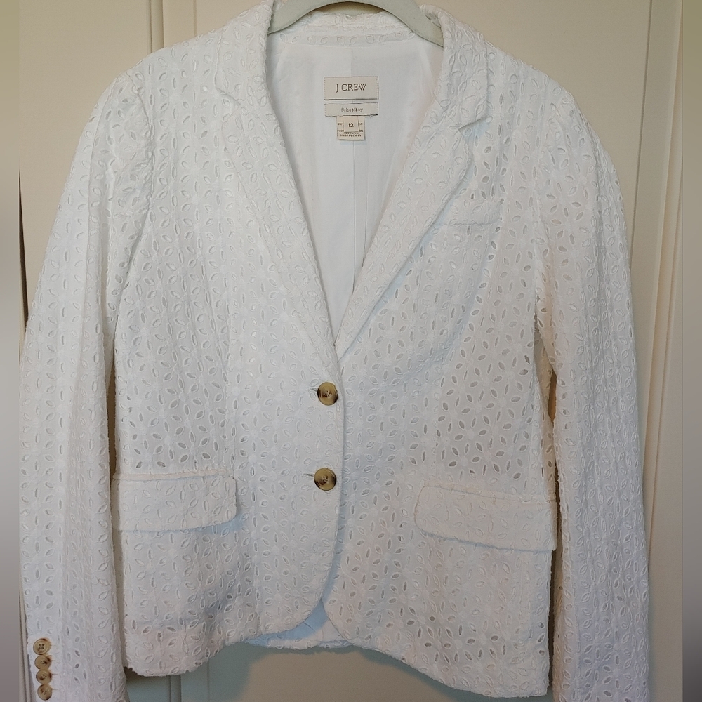White Eyelet J. Crew Schoolboy Blazer Size 12 EUC